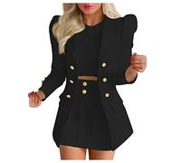 Flodxo Women's Formal 2 Piece Skirt Suits Summer Business Office Outfits Long Sleeve Button Jacket Top Elastic Waist Pencil Skirts Elegant Blazer Skirt Lounge Wear Sets Party Wedding Black M