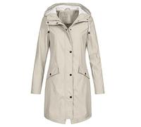 Flodxo Women's Outdoor Waterproof Jackets Lightweight Hooded Rain Coats Ladies Summer Jackets Drawstring Zip Up Waterproof Coat Light for Hiking Cycling Camping Coats with Pockets Beige XL