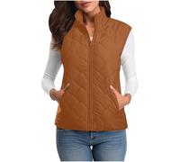 Flodxo Womens Padded Gilet Ladies Sleeveless Bodywarmer-Full Zip,Warm,Casual,Lightweight,Windproof,Quilted,Down,Puffer Waistcoat,Thermal Vest,Brown,L