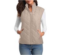 Flodxo Womens Padded Gilet Ladies Sleeveless Bodywarmer-Full Zip,Warm,Casual,Lightweight,Windproof,Quilted,Down,Puffer Waistcoat,Thermal Vest,Beige,XL