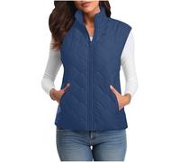 Flodxo Womens Padded Gilet Ladies Sleeveless Bodywarmer-Full Zip,Warm,Casual,Lightweight,Windproof,Quilted,Down,Puffer Waistcoat,Thermal Vest,Blue,L