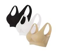 Flodxo Women's Seamless Everyday Bra, Wire Free Sports Bra with Racerback, Medium Bra Padding, Removable Pads, Non-Wired No Buckle, Breathable Nylon Mesh Design, Yoga Plus Size Khaki L