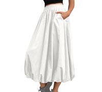 Flodxo Womens Skirts Elastic Waist Boho Summer Dresses with Pockets Elegant Casual Bubble Maxi Skirt Y2K Balloon Ruffle Hem Puff A Line Dress for Going Out Party Club Beach Holiday White S