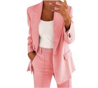 Flodxo Womens Suits Formal 2 Piece Slim Fit Blazer Set Office Work Trouser Suits Set Womens Wedding Elegant Business Outfit Ladies Blazer Straight Leg Pencil Trousers Suits Pink XXL