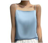 Flodxo Womens Vest Tops Ladies Silk Satin Tank Tops Sleeveless Camisole Blouses Plus Size Basic Casual Cami Summer Tops Square Neck Spaghetti Strap Pullover Loose Fit Undershirt Light Blue XXL
