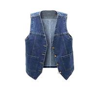 Flodxo Women's Waistcoats Denim Sleeveless Casual Blazers V Neck Button Down Jean Jackets Y2K Vintage Crop Top Solid Color Lightweight Cropped Cardigans Ladies Jean Gilets Waistcoat Blue L