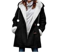 Flodxo Womens Winter Coats Long Plus Size Thermal Fleece Jackets Ladies Duffle Coats with Horn Warm Outwear Fleece Lined Jacket Casual Oversized Thickened Hoodies Padded Overcoat Black XXL