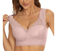 Flodxo Women's Wireless Sports Bras - Plus Size, Non-Wired, Solid & Floral Lace Options, Full Coverage, Padded, Comfortable Seamless Bralettes in Pink