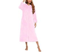 Flodxo Zip Dressing Gowns for Women UK Fleece Winter Warm Bathrobe Long Sleeves Zip Up Housecoat Fluffy Plush Robes Lightweight Warm and Cosy Dressing Gowns Loungewear Nightwear Pink M