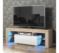 Floe 130cm TV Unit LED - Oak & White Gloss Doors