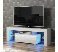 Floe Tv Unit 130Cm White With High Gloss Doors And Led Lighting - Creative Furniture