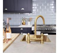 flöde klas | Traditional Bridge Style 3 in 1 Instant Boiling Tap | Whie Ceramic Levers | Instant hot Boiling Water in Your Kitchen (Brushed Gold)