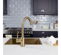 flöde Kraft Solo | Industrial Style Single Lever 3 in 1 Instant Boiling Tap | Full Boiling Tap Kit - Tap, Tank & Filter - Boiling Water Instantly in Your Kitchen (Brushed Brass)