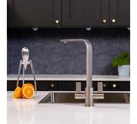 flöde Paddla | Dual Lever Kitchen Tap | Swan Neck Design | Modern Dual Lever Kitchen Tap | Transform Your Kitchen Space (Brushed Steel)