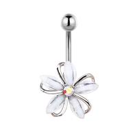 FLOGWE 14G Elegant Flower Belly Button Ring Surgical Steel Cute Flower Navel Ring Belly Button Barbell Body Piercing Jewelry for Women, One Size, Stainless Steel, cubic zirconia