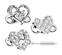 FLOGWE 3 Pcs Dermal Anchor Tops and Base Heart Stainless Steel Microdermals Body Piercings Kit Studs Punk Personalized Jewelry with Grabber for Women and Men, One Size, Stainless Steel, cubic zirconia