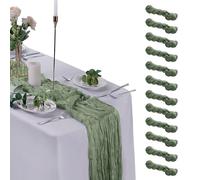 flohar 12 Pack Cheesecloth Table Runner 9ft,17 x 108 inch Gauze Table Runner Rustic Romantic Wedding Runner for Wedding Bridal Shower Fall Decoration,Dark Sage Green