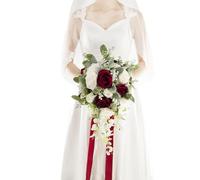 Floinla 12 Inch Cascade Wedding Bouquets for Bride, Burgundy & White Cascading Bridal Bouquet for Wedding Silk Artificial Flowers