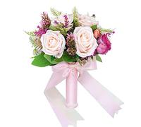 Floinla Blush & Magenta Wedding Bouquets for Bride Bridesmaid Artificial Roses Flowers Bridal Bouquet for Rustic French Vintage Formal Wedding Church Home Decoration