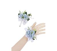 Floinla Dusty Blue Corsage and Boutonniere Set for Wedding Prom, Artificial Flower Wrist Corsage Bracelets, Homecoming Corsage Wristlet, Boutonniere for Men Wedding Suit Decorations