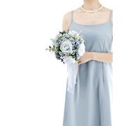 Floinla Dusty Blue Wedding Bouquets for Bride Bridesmaid Artificial Roses Flowers Bridal Bouquet for Rustic French Vintage Formal Wedding Church Home Decoration