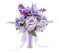 Floinla Lavender Purple Wedding Bouquets for Bride Bridesmaid Artificial Roses Flowers Lilac Bridal Bouquet for Rustic French Vintage Formal Wedding Church Home Decoration