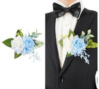 Floinla Light Blue Single Boutonniere for Men Groom, Artifical Rose Flower for Wedding Decor, Prom Homecoming Graduation Buttonholes