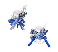 Floinla Navy Blue Calla Lily Corsage and Boutonniere Set for Wedding Prom, Artificial Flower Wrist Corsage Bracelets, Homecoming Corsage Wristlet, Boutonniere for Men Wedding Suit Decorations
