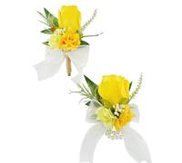 Floinla Yellow Artificial Rose Flower Wrist Corsage & Boutonniere Set for Wedding Prom, Homecoming, 1pc Each, 4.5" W x 6.0" H, Classic Style, Flower Set