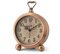 FLOITTUY 4.5" Battery Operated Antique Retro Analog Metal Alarm Clock, Silent Bedside Desk Clock, Wall-Hanging Vintage Clock(Vintage Bronze)