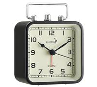 FLOITTUY Square Metal Beep Alarm Clock Silent No Ticking, Snooze and Battery Operated, Night Light and Desk Clock for Bedroom/Travel/Kids, Easy Set(Black)