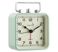 FLOITTUY Square Metal Beep Alarm Clock Silent No Ticking, Snooze and Battery Operated, Night Light and Desk Clock for Bedroom/Travel/Kids, Easy Set(Green)