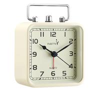 FLOITTUY Square Metal Beep Alarm Clock Silent No Ticking, Snooze and Battery Operated, Night Light and Desk Clock for Bedroom/Travel/Kids, Easy Set(Cream White)