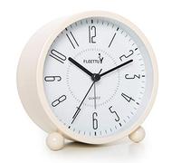 FLOITTUY Super Silent 5 Colors Alarm Clock,Beep Wake Round Alarm Clock with Night Light,Battery Operated,Easy Set,Simple & Retro for Desk, Bedroom and Home Decoration(Creamy White)