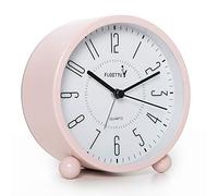 FLOITTUY Super Silent 5 Colors Alarm Clock,Beep Wake Round Alarm Clock with Night Light,Battery Operated,Easy Set,Simple & Retro for Desk, Bedroom and Home Decoration(Pink)