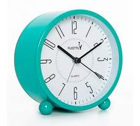 FLOITTUY Super Silent Metal Alarm Analog Clock, Beep Wake Round Alarm Clock with Night Light, Battery Operated, Easy Set, Simple & Retro for Desk, Bedroom and Home Decoration(Lake Blue), 10.9 *11.2 Cm