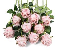 Flojery 10pcs Artificial Rose Flowers Long Stem Fake Silk Roses for DIY Wedding Bouquet Table Centerpiece Home Decor (Light Pink)