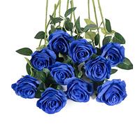 Flojery 10pcs Royal Blue Silk Roses Artificial Rose Flowers Long Stem for DIY Wedding Bouquet Table Centerpiece Home Decor (Royal Blue)