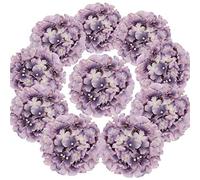 Flojery Silk Hydrangea Heads Artificial Flowers Heads with Stems for Home Wedding Decor,Pack of 10 (Dream Purple)