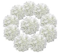 Flojery Silk Hydrangea Heads Artificial Flowers Heads with Stems for Home Wedding Decor,Pack of 10 (White)