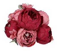 Flojery Silk Peony Bouquet Vintage Artificial Peonies Flower for Home Wedding Party Decor (1pcs, Burgundy)