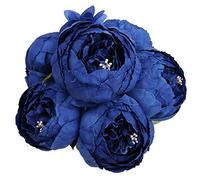 Flojery Silk Peony Bouquet Vintage Artificial Peonies Flower for Home Wedding Party Decor (1pcs, Royal Blue)