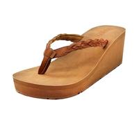 Flojos Women's Flip Flop Wedge Sandal, Tan, 4 UK