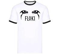 Floki Ringer T-Shirt 2 in 1 Vikings Eyes Men's Funny Programme Tee(White- Black Print,XL)