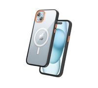 FLOLAB Surtect Tri-Fusion Magnetic for iPhone 15 Plus Phone Case Protective Slim Design Magsafe Compatible Military Grade Black Frame Clear - Orange Blaze