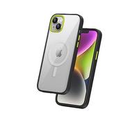 FLOLAB Surtect Tri-Fusion Magnetic iPhone 14 Plus Phone Case Protective Slim Design Magsafe Compatible Military Grade Black Frame Clear - Kiwi Green