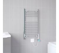 Flomasta Galene Chrome Effect Electric Flat Towel Warmer (W)400mm X (H)700mm