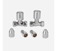 Flomasta Gloss Chrome Effect Straight Manual Radiator Valve (Dia)15mm, Pack Of 2