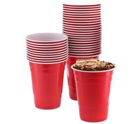 Flomer 50x 16oz Red Plastic Party Cups Disposable Drinking Cups Recyclable BPA Free Eco-Friendly for Parties, Christmas, Birthdays, Weddings