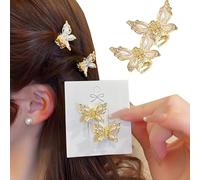 Flomiara 1 Pair Mini Butterfly Hair Clips, Girls Metal Small Claw Clips, Equipped With Colorful Diamonds, Delicate. The gripping force is firm. Tiny Cute Hair Accessories for Women Girls Pearl-Gold